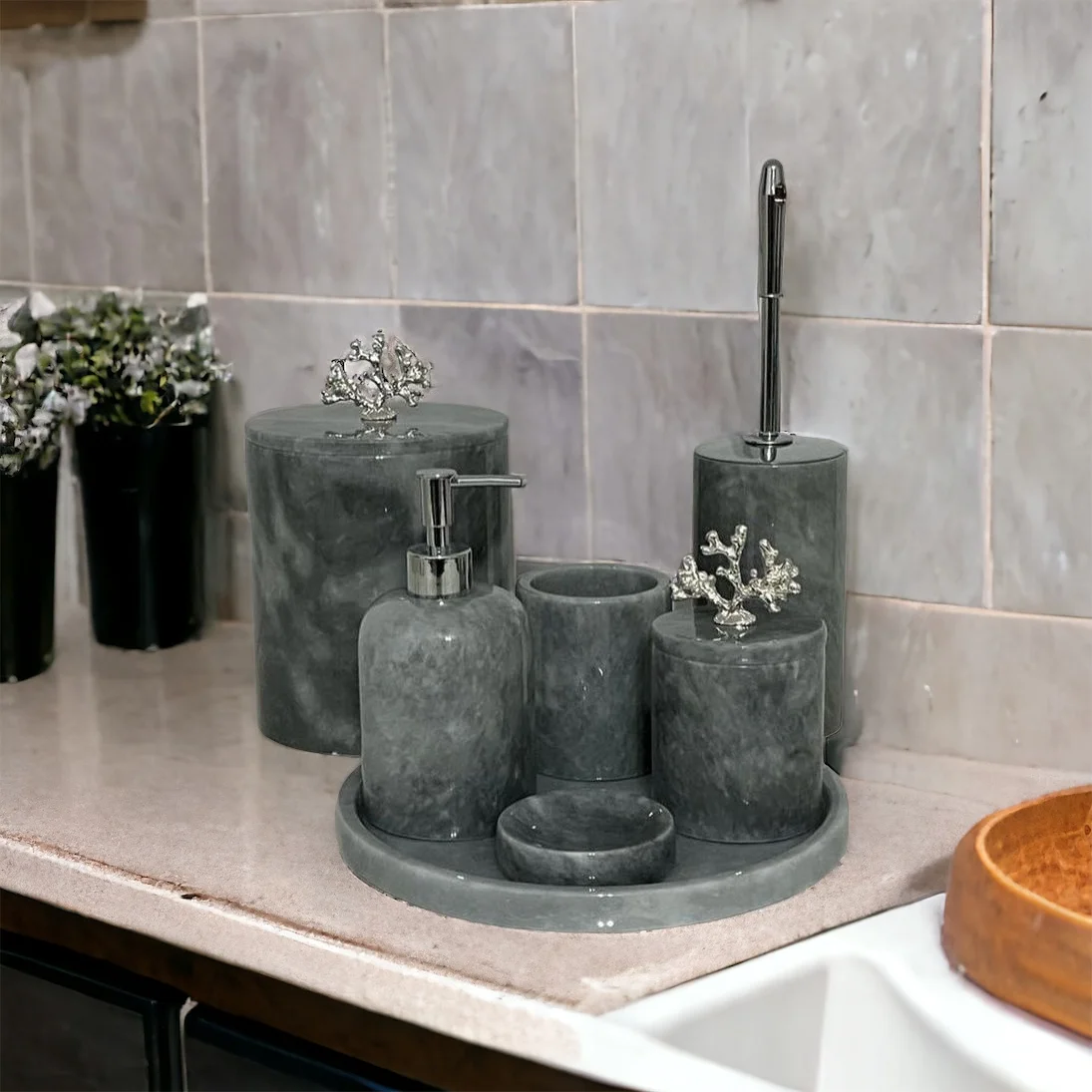 9092-Gray-Marble-Bathroom-Set-72 gray marble bathroom accessories set