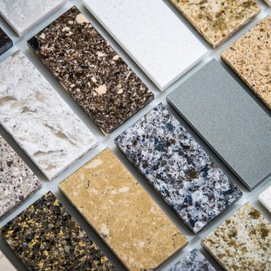 tile flooring of marble, quartz and granite